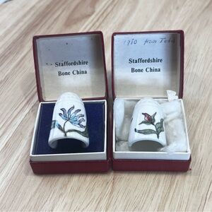 Vintage Staffordshire Bone China Thimbles with Floral Design - Made in England